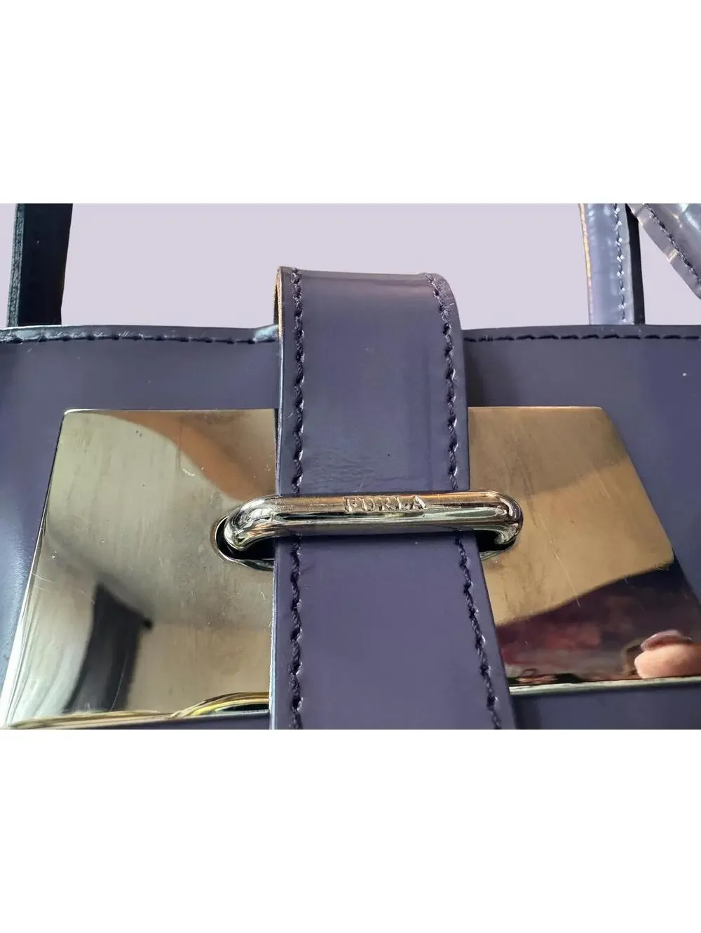 Furla Purple Leather Structured Tote Satchel Bag - Picture 4 of 7